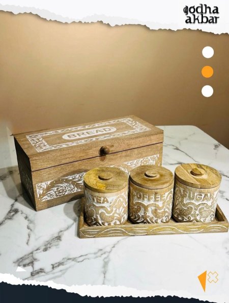 صندوق خبز + طقم سكريات مع صينية خشب مانجو RAFEEF-32